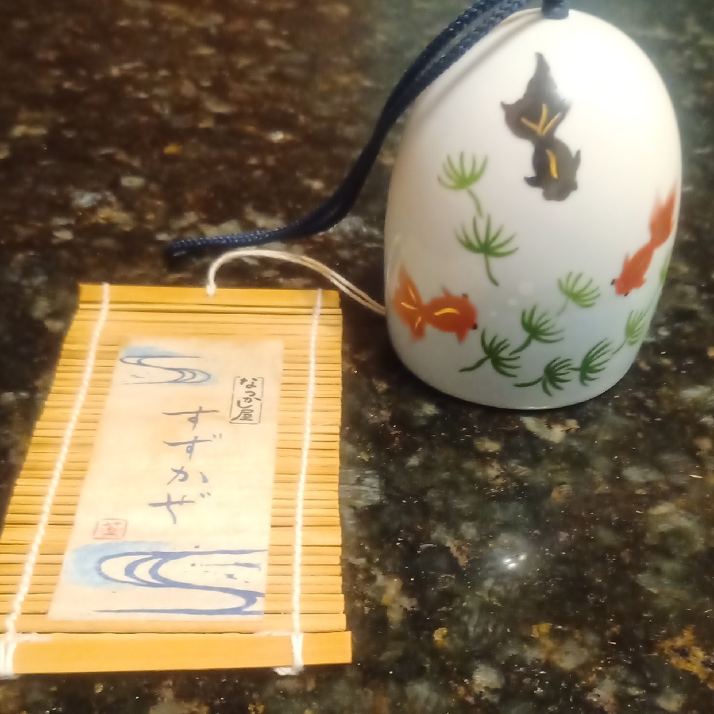 Vintage Decorative Porcelain Bell with Fish Design Japanese